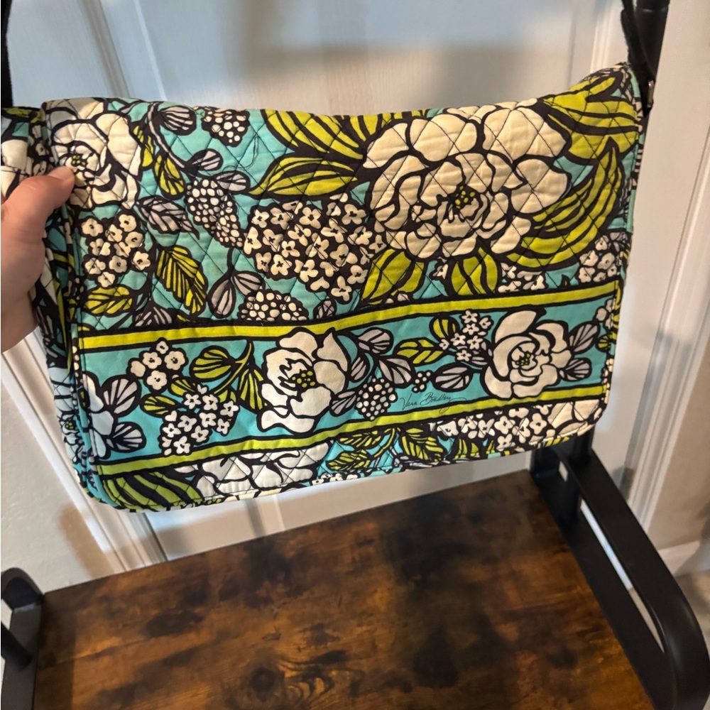 Island Blooms- Vera Bradley Floral Quilted Messenger Bag - Blue and Green